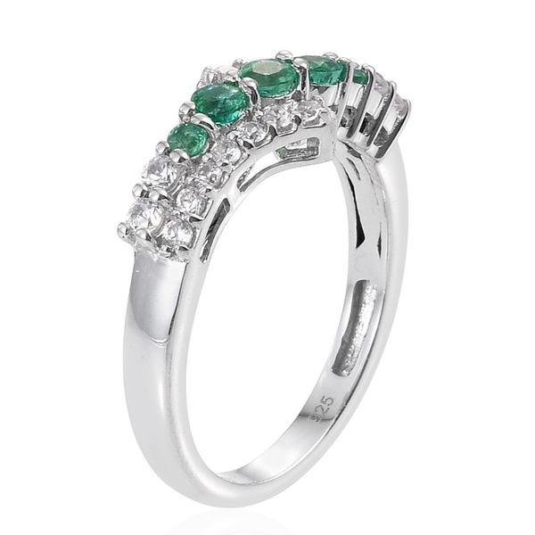AA Boyaca Colombian Emerald (Rnd), Natural Cambodian Zircon Ring in Platinum Overlay Sterling Silver 0.750 Ct.