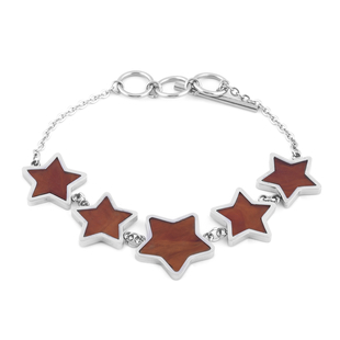 Five Brown Star Double Sided Bracelet (Size 8.25) with T Bar Lock in Stainless Steel