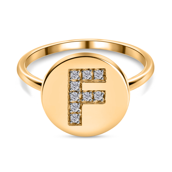 White Diamond Initial-F Ring in 14K Gold Overlay Sterling Silver
