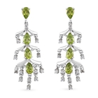 Natural Hebei Peridot and Natural Cambodian Zircon Dangle Earrings (with Push Back) in Platinum Over