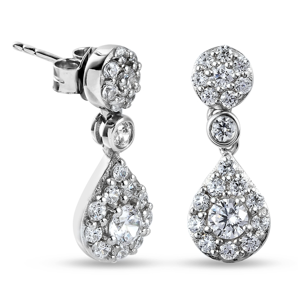 Lustro Stella Platinum Overlay Sterling Silver Dangle Earrings (with Push Back) Made with Finest CZ 2.98 Ct.