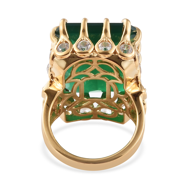 Verde Onyx (22x16 mm), Natural Cambodian Zircon Ring in 14K Gold Overlay Sterling Silver 20.000 Ct, Silver wt 9.03 Gms.
