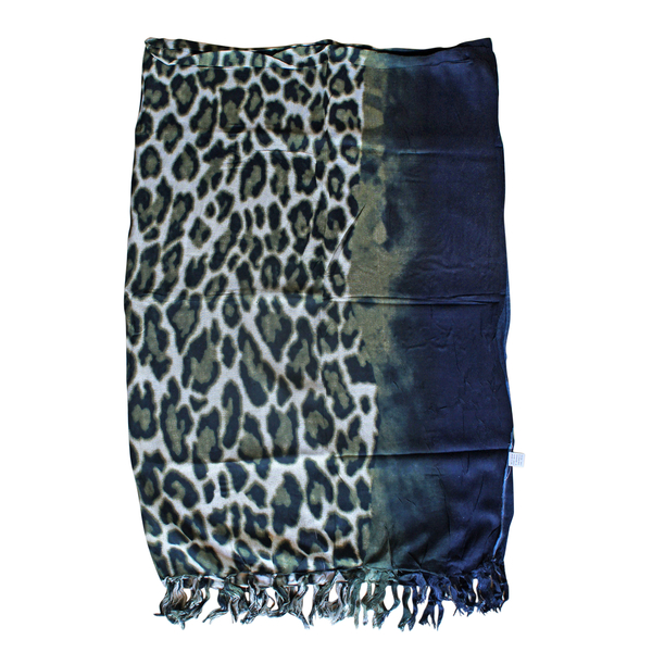 100% Rayon Leopard Pattern Green and Navy Colour Sarong (Size 160x110 Cm)