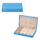 Portable Velvet Jewellery Box with Lock and Anti Tarnish Lining (Size:29x18x5Cm) - Turquoise Blue