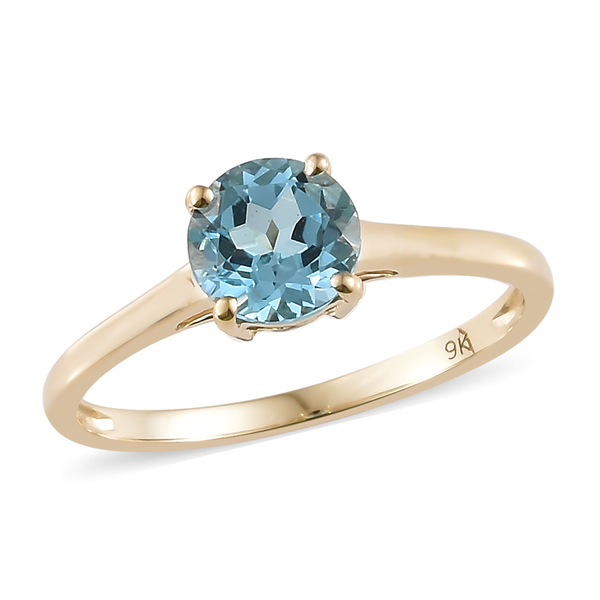 9K Yellow Gold Swiss Blue Topaz (Rnd) Solitaire Ring 1.000 Ct.