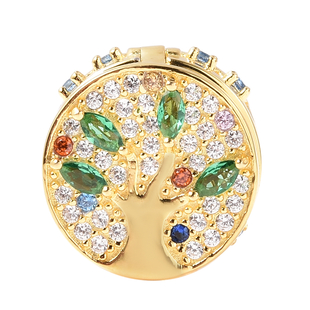 Charmes De Memoire- Simulated Emerald and Multi Colour Gemstone Openable Charm in Yellow Gold Overla