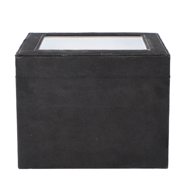 2 Layer Velvet Watch Box with Transparent Window and Lock (Size 20x16x17 Cm) - Black