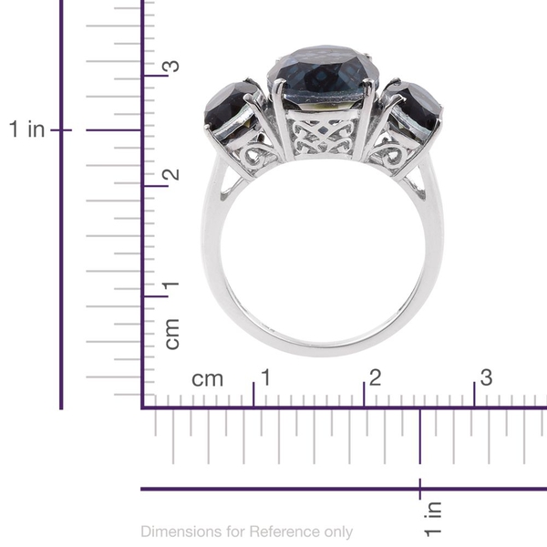 Indicolite Quartz (Ovl 5.50 Ct) 3 Stone Ring in Platinum Overlay Sterling Silver 8.500 Ct.