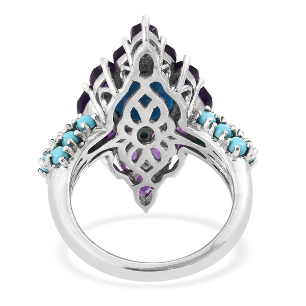 Arizona Sleeping Beauty Turquoise (Ovl 2.35 Ct), Amethyst Ring in Platinum Overlay Sterling Silver 5.750 Ct. Silver wt 5.09 Gms.