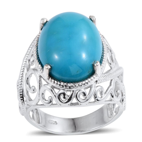 Arizona Sleeping Beauty Turquoise (Ovl) Solitaire Ring in Platinum Overlay Sterling Silver 6.511 Ct.