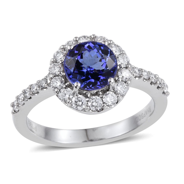 RHAPSODY 950 Platinum 2.50 Carat AAAA Tanzanite Round, Engagement Ring with Diamonds VS E-F.