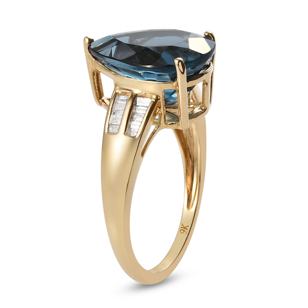 Collector Edition - 9K Yellow Gold AAA London Blue Topaz and Diamond Ring 6.07 Ct.