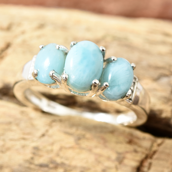 Larimar (Ovl) Three Stone Ring in Sterling Silver 2.000  Ct.