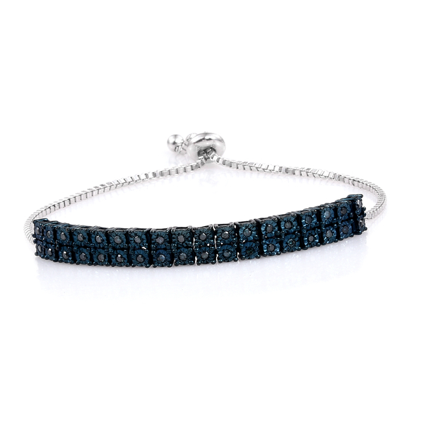 One Time Only Deal - Blue Diamond (Clarity I1) Adjustable Bracelet (Size 6 to 8.5) in Rhodium Overla