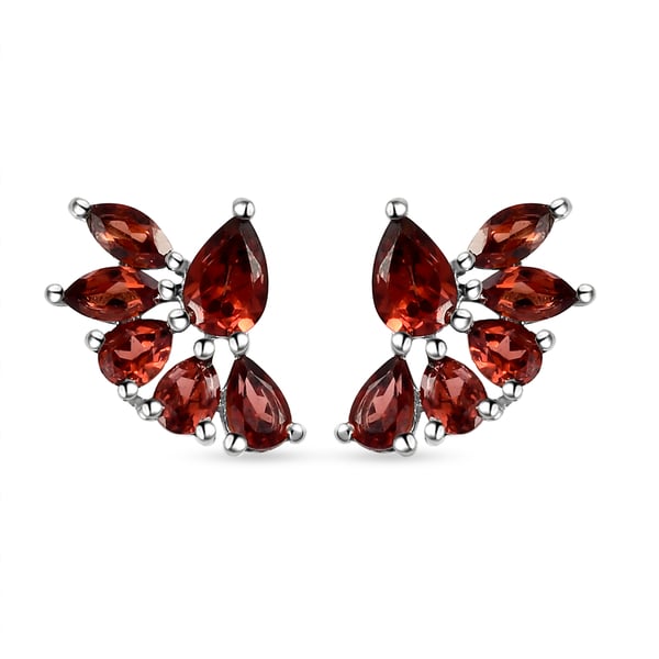 Mozambique Garnet Earrings (With Push Back) in Platinum Overlay Sterling Silver.
