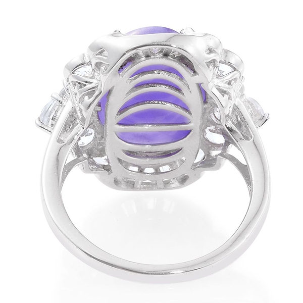 Purple Jade (Ovl 10.75 Ct), White Topaz Ring in Platinum Overlay Sterling Silver 13.000 Ct. Silver wt 5.07 Gms.