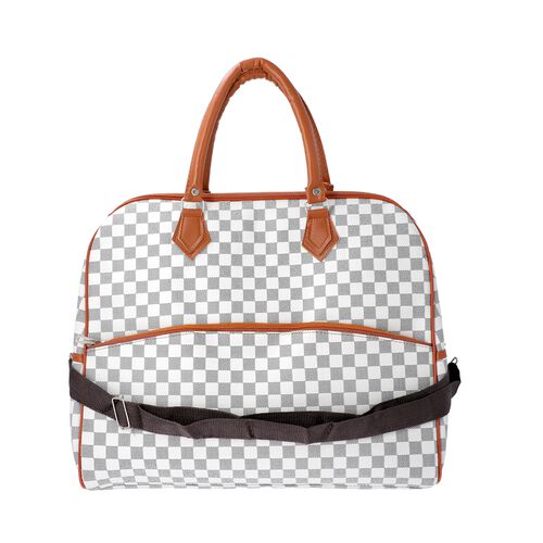 Designer Inspired- Check Pattern Handbag (Size 43x15x37cm)- White and Black - 3584152 - TJC
