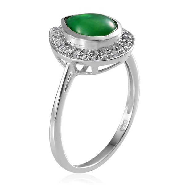 Green Ethiopian Opal (Pear 1.25 Ct), White Topaz Ring in Platinum Overlay Sterling Silver 1.750 Ct.
