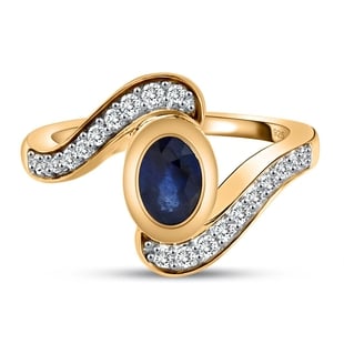 Masoala Sapphire (FF) and Natural Cambodian Zircon Bypass Ring in Vermeil Yellow Gold Overlay Sterli