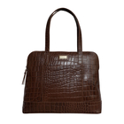 Assots London EVA 100% Genuine Leather Croc Embossed Handbag - Dark Tan