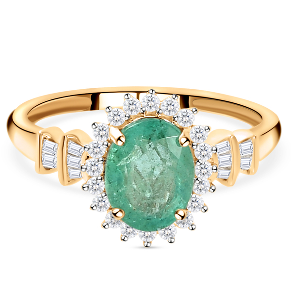9K Yellow Gold Ethiopian Emerald and Diamond Ring 1.39 Ct.