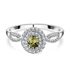 Demantoid Garnet and Natural Cambodian Zircon Cluster Ring (Size P) in Platinum Overlay Sterling Silver 1.16 