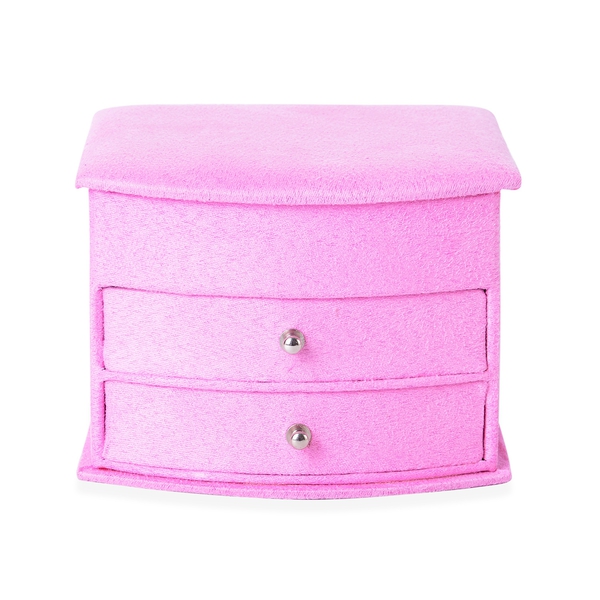 Pink Colour 3 Layer Velvet Jewellery Box with Mirror Inside and 2 Removable Drawers (Size 14.5x12x10