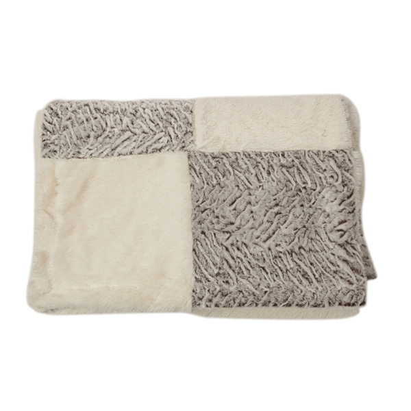 Superfine Faux Fur Patchwork Cream and Coffee Colour Blanket with Sherpa Reverse White Wolf Printed 
