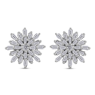 0.33 Ct Diamond Snowflake Stud Earrings in Platinum Plated Silver