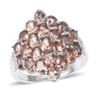 Brazilian Andalusite (Ovl), Natural White Cambodian Zircon Cluster Ring (Size P) in Rhodium Overlay Sterling 