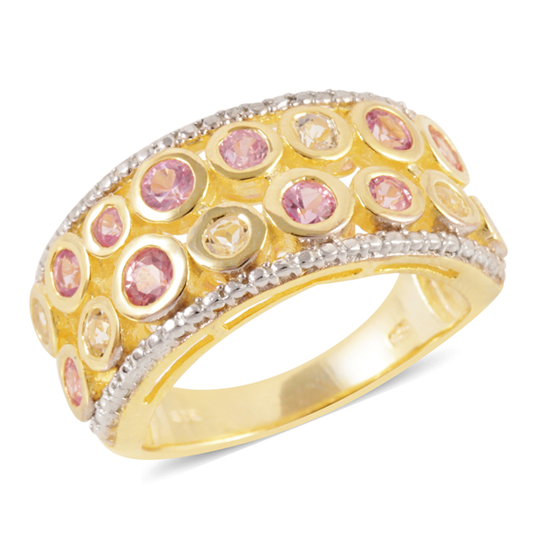 Pink Sapphire (Rnd), White Topaz Ring in 14K Gold Overlay Sterling Silver 2.240 Ct.