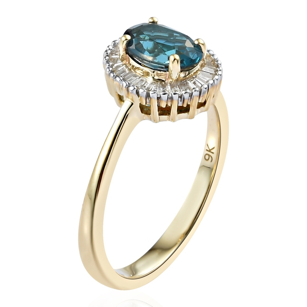 9K Yellow Gold AA London Blue Topaz (Ovl), Diamond Ring 1.100 Ct.