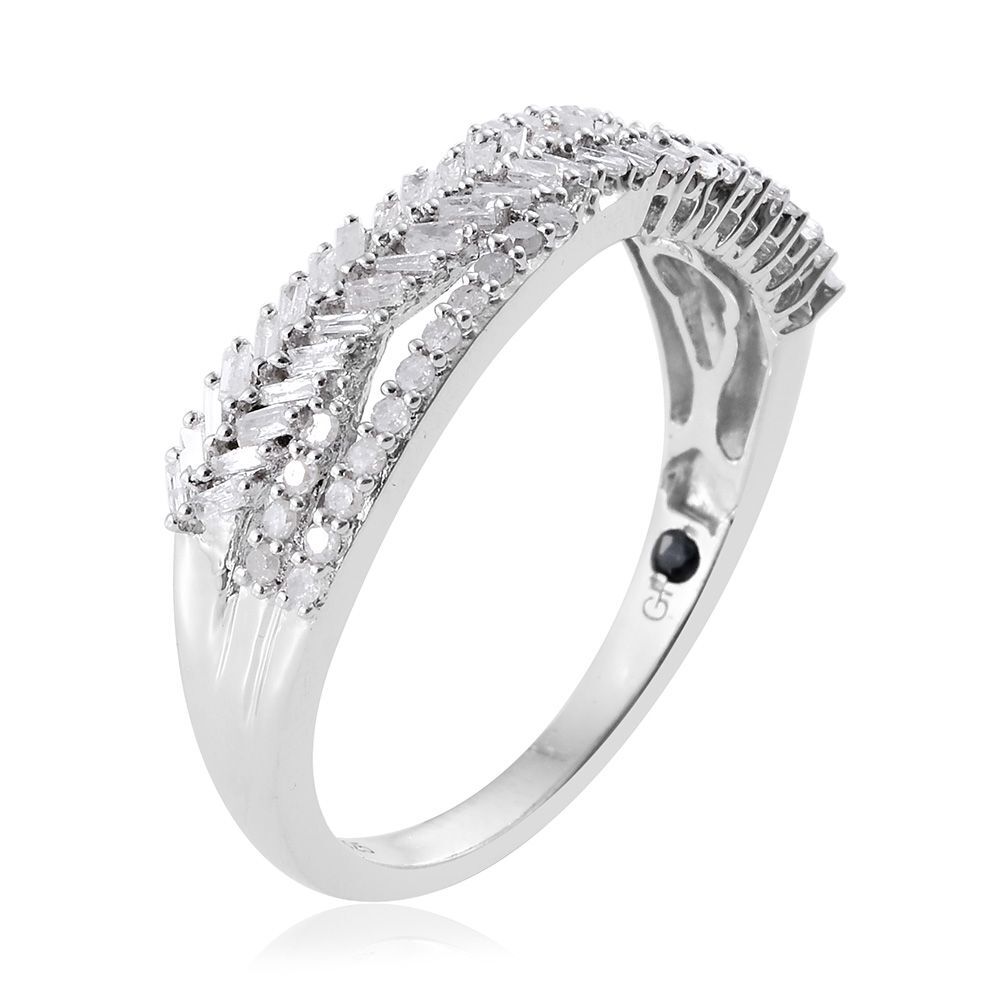 GP Diamond (Rnd), Blue Sapphire Ring in Platinum Overlay Sterling Silver 0.535 Ct.