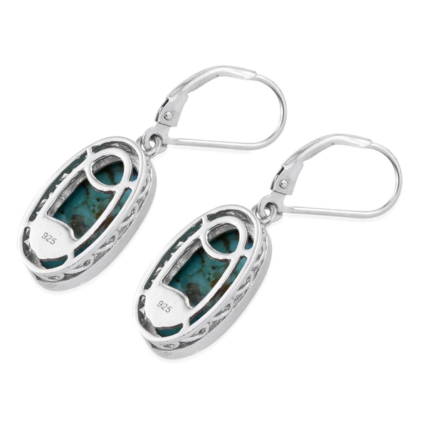 Arizona Matrix Turquoise (Ovl) Lever Back Earrings in Platinum Overlay Sterling Silver 7.500 Ct.