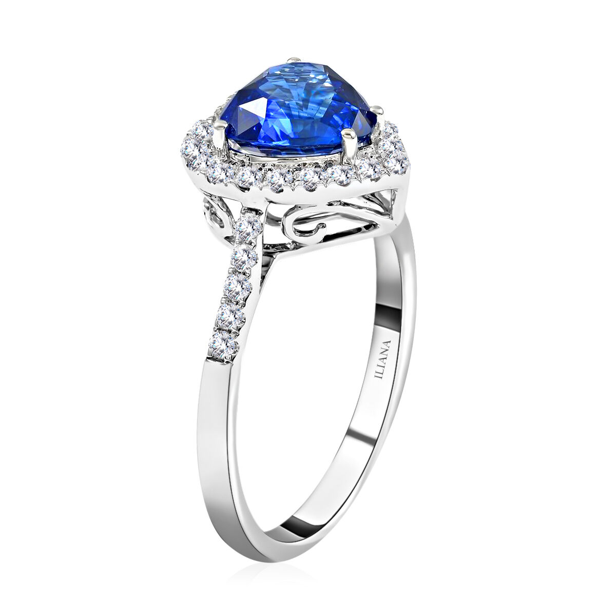 AGI Certified and Appraised ILIANA 18K White Gold AAA Ceylon Sapphire and Diamond SI GH Solitaire Ring 2.55 Ct, 3.2 grams