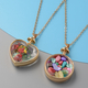 Set of 2 -  Multi Colour Puka Shell and Dry Flower Pendant with Chain (Size 24) in Gold Tone