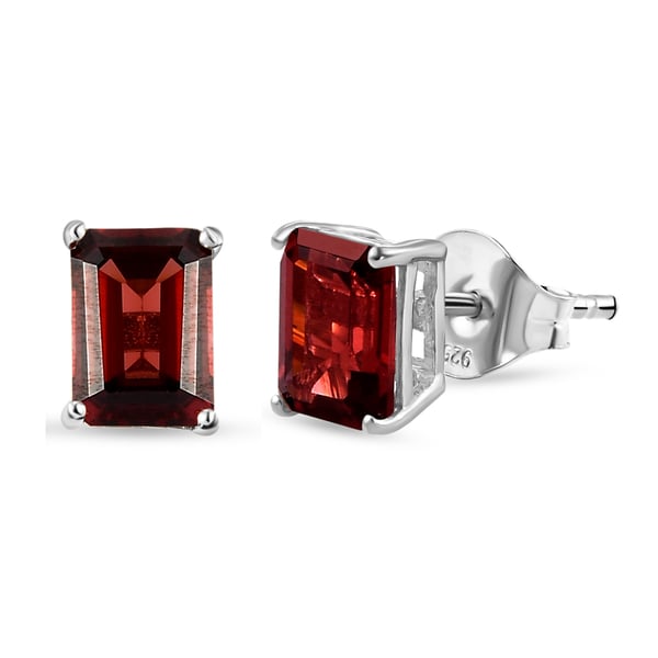 Red Garnet Earrings (with Push Back) in Platinum Overlay Sterling Silver 2.65 Ct.