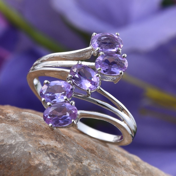 Lavender Alexite (Ovl) 5 Stone Crossover Ring in Platinum Overlay Sterling Silver 2.000 Ct.