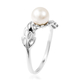 RACHEL GALLEY Freshwater White Pearl (Rnd) Lattice Feather Ring in Rhodium Overlay Sterling Silver