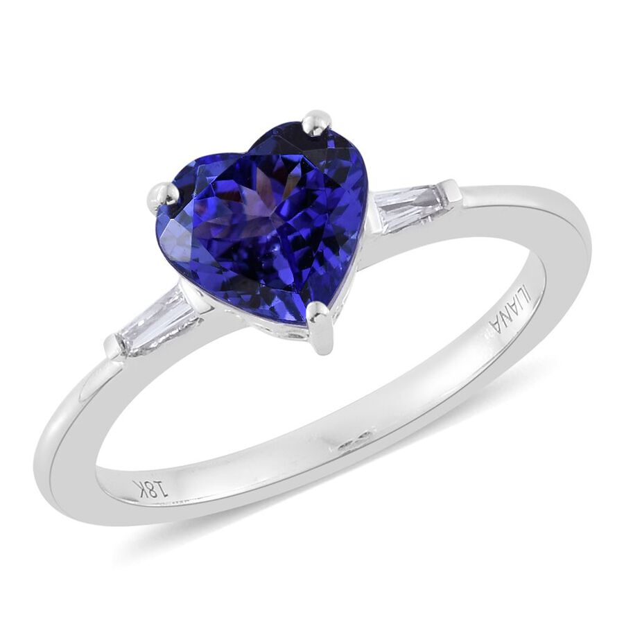 ILIANA 18K White Gold 1.95 Ct AAA Tanzanite Heart Ring with Diamond SI ...