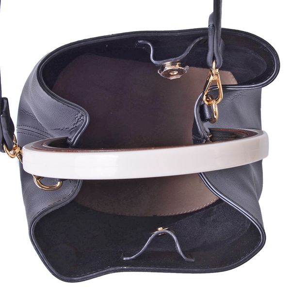 Set of 2 - Black Colour Large Handbag (Size 25X23X19.5 Cm) and Small Handbag (Size 19.5X17X9.5 Cm) with Adjustable and Removable Shoulder Strap