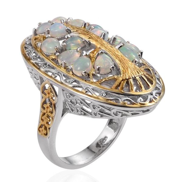 Ethiopian Opal (Pear) Tree Ring in Platinum and Yellow Gold Overlay Sterling Silver 2.750 Ct.Silver Wt 11.80 Gms