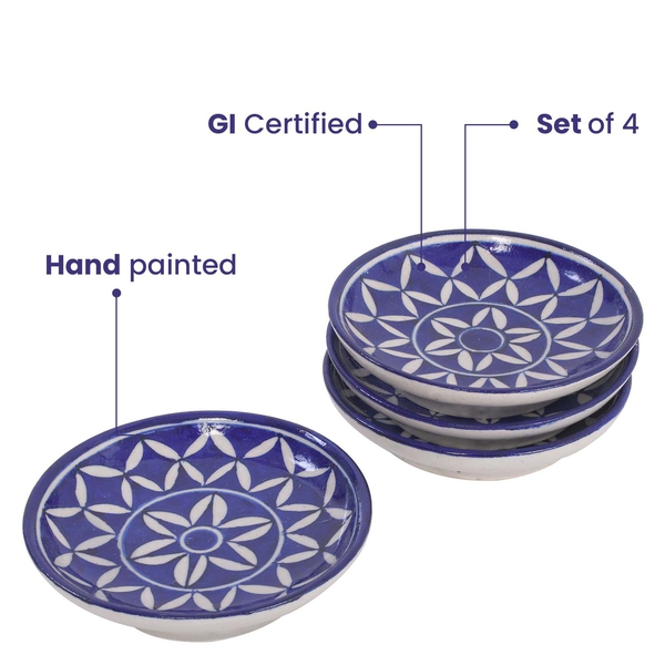 Jaipur Blue - Set of 4 Hand Painted Ceramic Plates (Size 15 Cm) - Blue