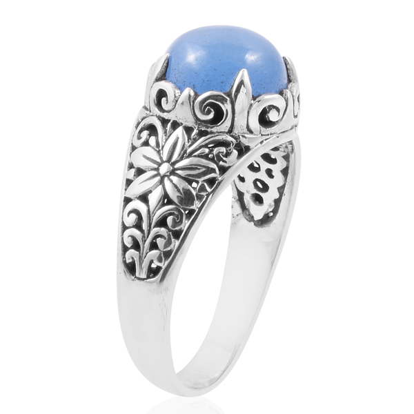 Royal Bali Collection - Blue Jade (Rnd) Filigree Ring in Sterling Silver 4.920 Ct