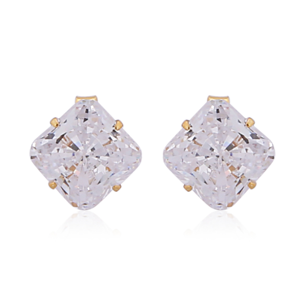 Set of 2 - ELANZA AAAA Special Radiant Cut Simulated Diamond Stud Earrings (with Push Back) in 14K Gold Overlay Sterling Silver