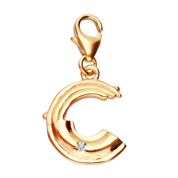 Diamond (Rnd) Initial C Charm in 14K Gold Overlay Sterling Silver