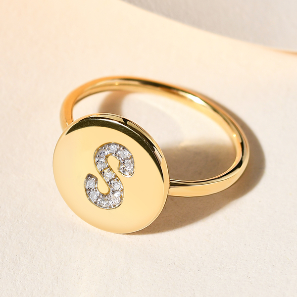 White Diamond Initial-S Ring in 14K Gold Overlay Sterling Silver