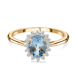 9K Yellow Gold Santamaria Aquamarine and Diamond Ring