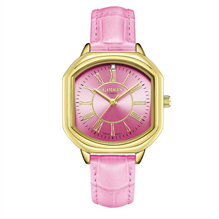 Gamages Of London Ladies Vibrant Counter Automatic Movement Pink Dial Diamond Studded Water Resistant Watch with Blush Pink Leather Strap