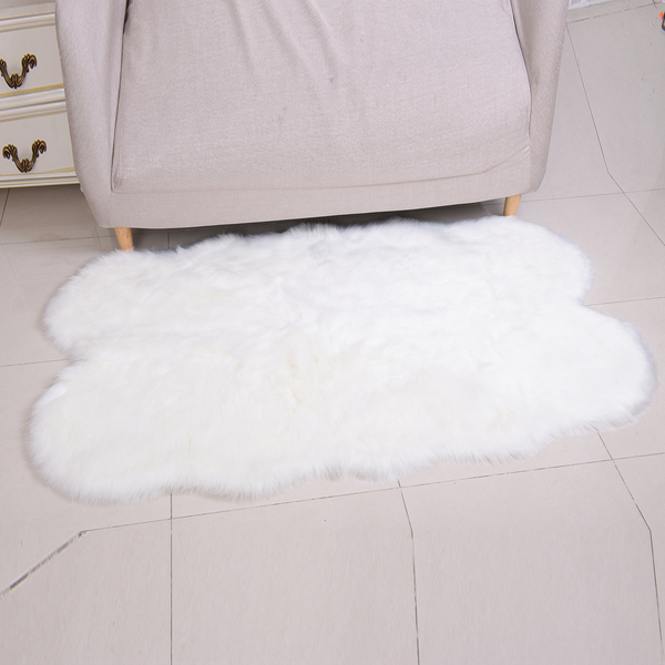 3 Piece Set - Long Pile Faux Fur Rug (100x180cm) with 2 Sofa Cushion Covers (43x43cm-2Pcs) - White